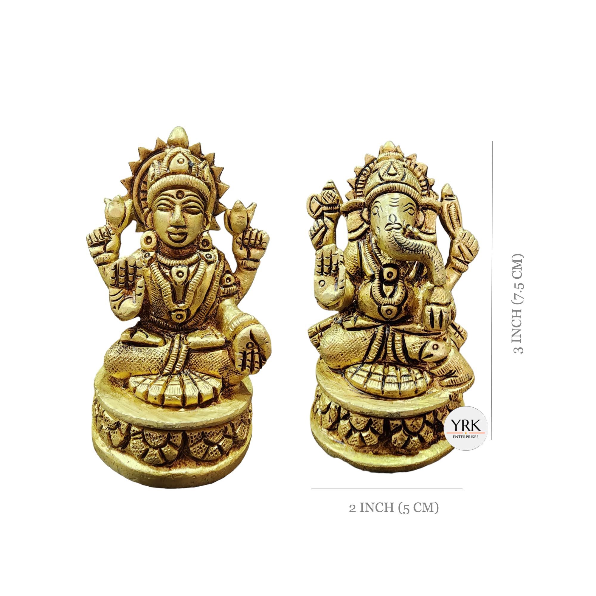 Yrk Brass Lakshmi Ganesha Set 3 Inch | Brass Lakshmi Ganapathi Set | Laxmi Ganesh Set 3 Inch